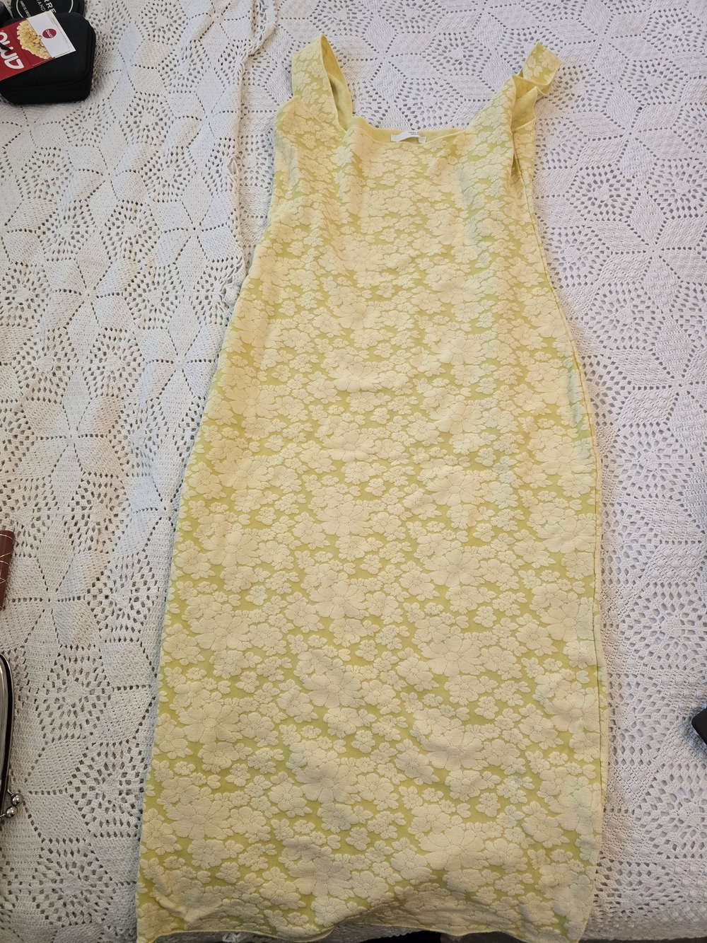 Zara Pale Yellow Floral Lace Midi Dress